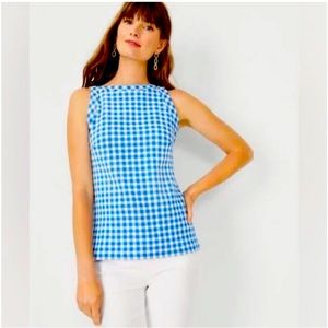 Ann Taylor Blue Gingham Boat Neck Tank Size Small EUC